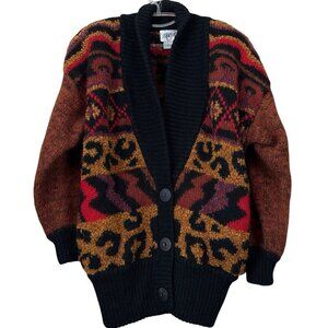 Cervelle Wool Southwest Leopard Striped Buttoned Oversized Cardigan Tan Size S